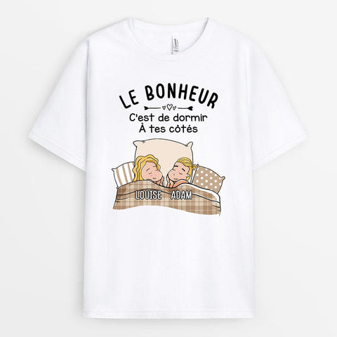 Idée cadeau symbolique couple avec T-Shirt Le Bonheur Personnalisé