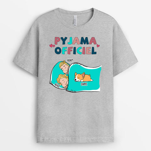 Idée cadeau symbolique couple avec T-Shirt Pyjama Officiel Chien Pour Couple Personnalisé