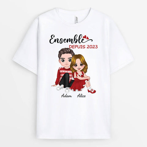 Idée cadeau symbolique couple avec T-Shirt Ensemble Depuis Version Noël Personnalisé