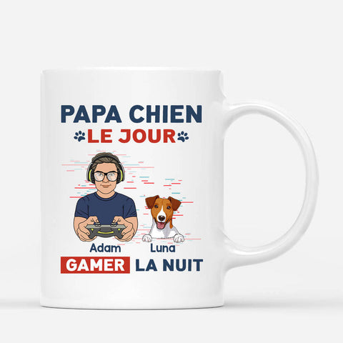 Idée cadeau drôle homme Mug Papa Chien Le Jour Gamer La Nuit Personnalisé