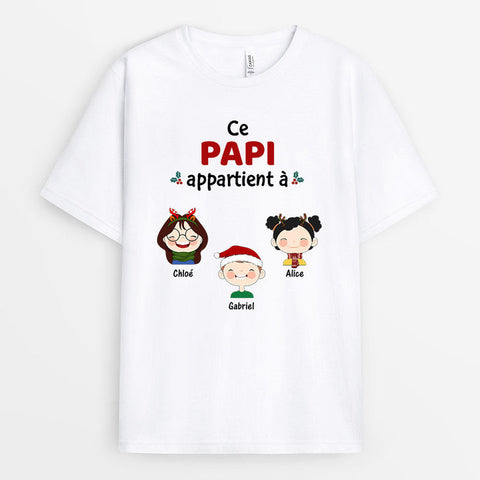 Idée cadeau drole homme  T-Shirt Noël Ce Papi Appartient À Personnalisé