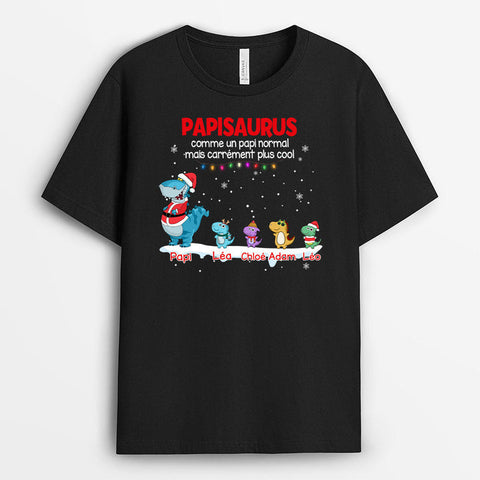 Cadeau personnalisé homme drole T-Shirt Papisaurus Papasaurus Petits Dinosaures Sous Neige Personnalisé