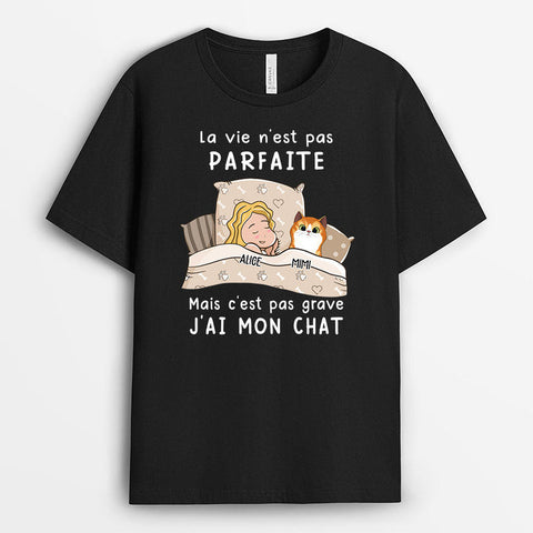 Idées cadeaux fete des peres fait main T-Shirt La Vie N‘est Pas Parfaite Chats Personnalisé