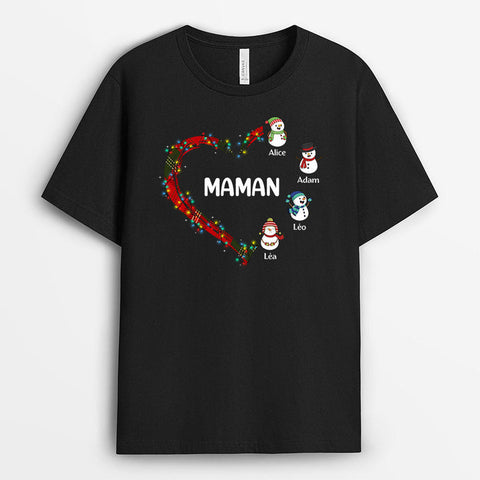 idée cadeau future maman T-shirt Le Cœur De Maman Bonhommes de Neige Personnalisé