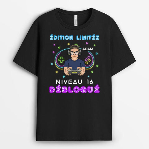 Idée cadeau 16 ans garcon geek T-shirt Niveau 16 Débloqué Personnalisé