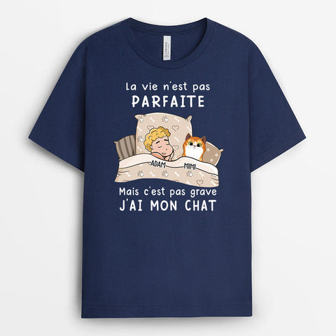 Idée cadeau ado 16 ans garçon T-shirt La Vie N‘est Pas Parfaite Personnalisé avec les Chats