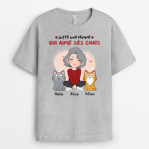Idée cadeau maman 60 ans T-shirt Juste Une Femme Qui Aime Ses Chats Personnalisé