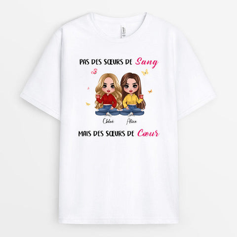 idée de cadeau d'anniversaire pour sa meilleure amie T-shirt Mimi Pas Des Sœurs De Sang Mais Des Sœurs De Cœur Personnalisé