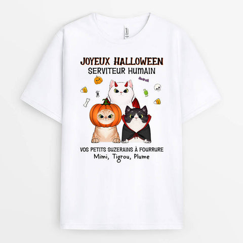 idée cadeau bébé fille naissance T-shirt Joyeux Halloween Serviteur Humain Personnalisé