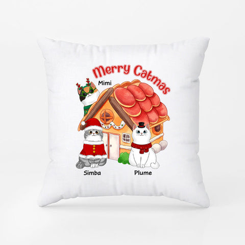 idée cadeau noel famille Coussin Joyeux Noël Maison Des Chats Personnalisé