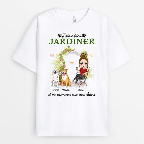 Idée cadeau pour nounou anniversaire T-Shirt Jardiner Et Me Promener Avec Mon Chiens Personnalisé