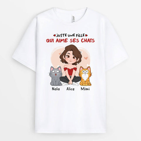 Idée cadeau nounou diy T-Shirt Juste Une Fille Qui Aime Ses Chats Personnalisé