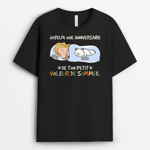 Idée cadeau original pour femme T-shirt Joyeux Anniversaire Petit Voleur de Sommeil Personnalisé