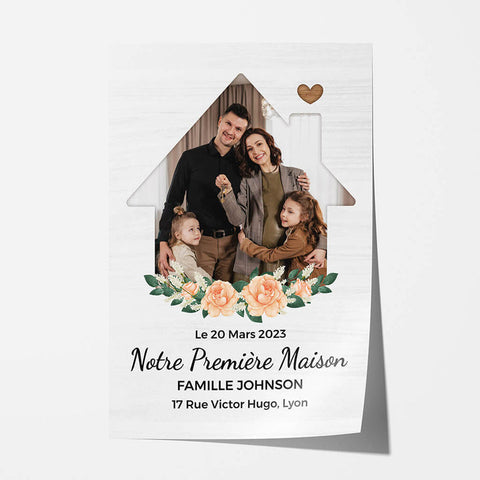 Idée cadeau famille de 4 personnes Poster Notre Première Maison Personnalisé Avec Photo De Famille 