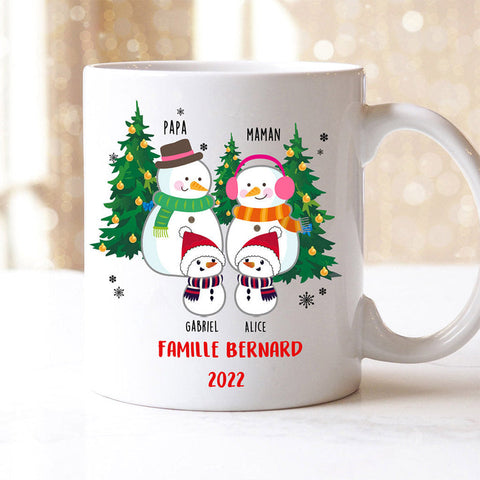 Idée cadeau en famille 4 personnes avec Mug Tasse De Noël Personnalisé