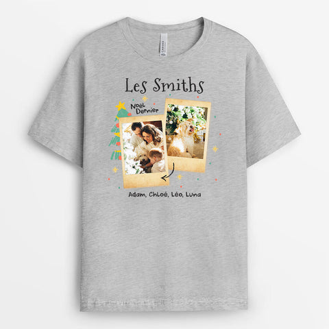 T-shirt Famille Version Noel Avec Photo Personnalisé idée cadeau pour famille 4 personnes