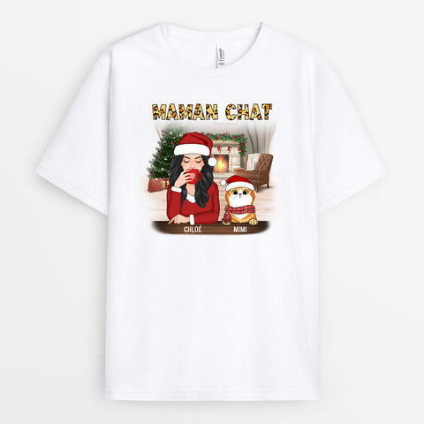 Idée cadeau tata T-shirt Maman Chat Léopard Noël Personnalisé