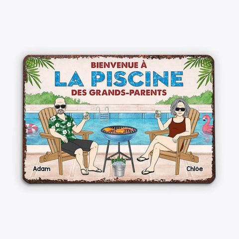 idée cadeau anniversaire tonton Plaque Bienvenue à La Piscine des Grands-Parents Personnalisée