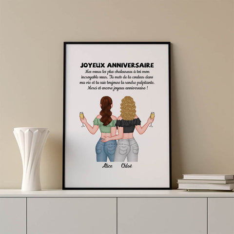 Idée cadeau remerciement Poster Joyeux Anniversaire À Sœur Personnalisé