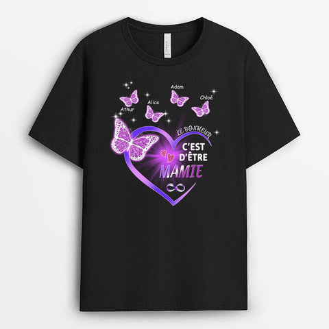 idée tee shirt personnalisé maman : T-Shirt Papillons Coeur Violet Personnalisé