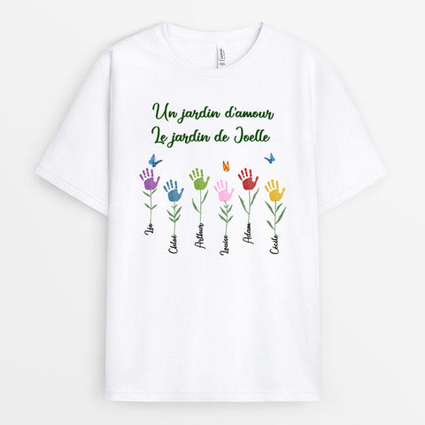 Offrir une idée t shirt fete des meres avec T-Shirt Jardin D’Amour De Maman Personnalisé[product]