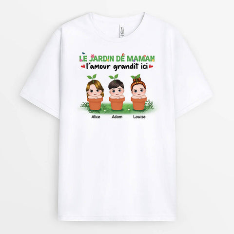 idée t shirt fete des meres T-Shirt Je Jardin De Maman, L’amour Grandit Ici Personnalisé