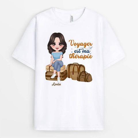 idée t shirt personnalisé maman avec T-Shirt Voyager Est Ma Thérapie Personnalisé