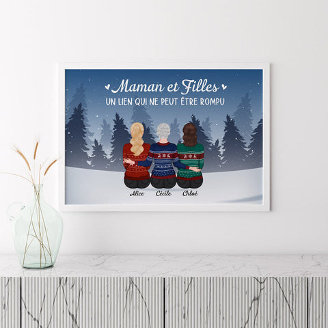 idées cadeaux noel famille Poster Lien Maman et Filles Personnalisé