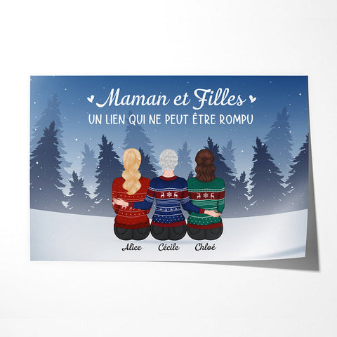 idée cadeau noel parents Poster Lien Maman et Filles Personnalisé