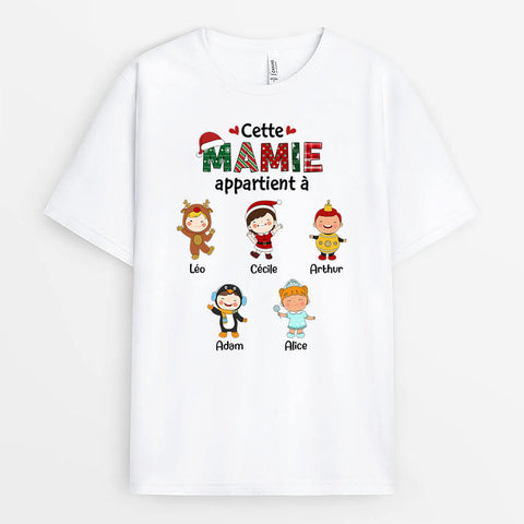 idee cadeau belle mere T-shirt Cette Mamie Appartient À Version Noël Personnalisé