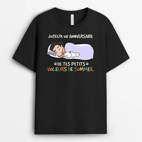 texte anniversaire 40 ans humour homme T-shirt Joyeux 40e Anniversaire Petit Voleur de Sommeil Personnalisé
