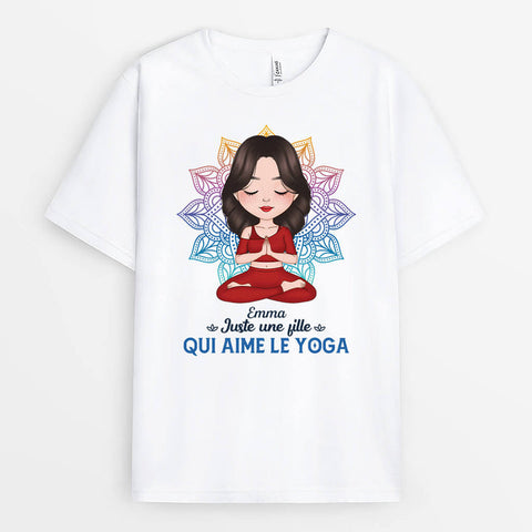 idée cadeau yoga femme T-shirt Juste Une Femme, Qui Aime Le Yoga Personnalisé