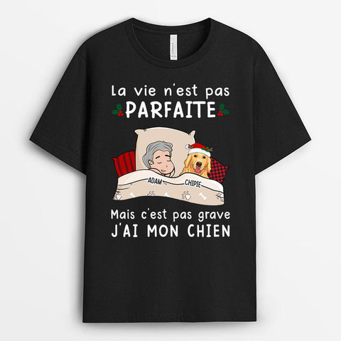 idée cadeaux beau père T-shirt Noël La Vie N'est Pas Parfaite Chiens Sombre Personnalisé