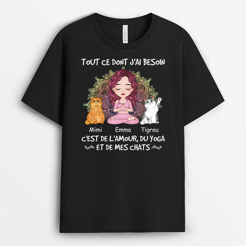 idées cadeaux yoga T-shirt Tout Ce Dont J'ai Besoin C'est De L'Amour, Du Yoga Et De Mes Chats Personnalisé[product]