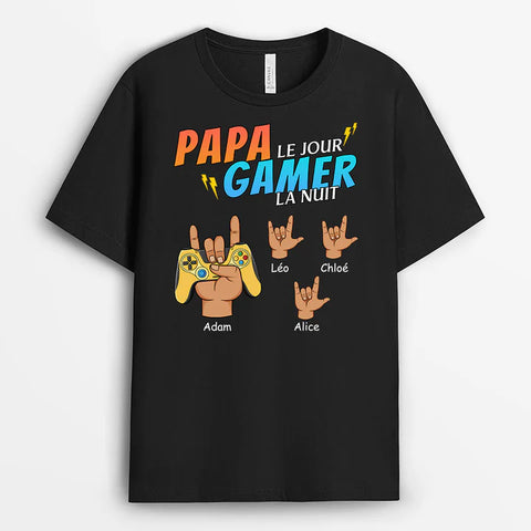 T-shirt Papa Le Jour Gamer La Nuit Personnalisé Idée Cadeau Geek