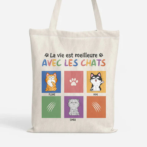 Tote Bag La Vie Est Meilleure Avec Les Chats Personnalisé