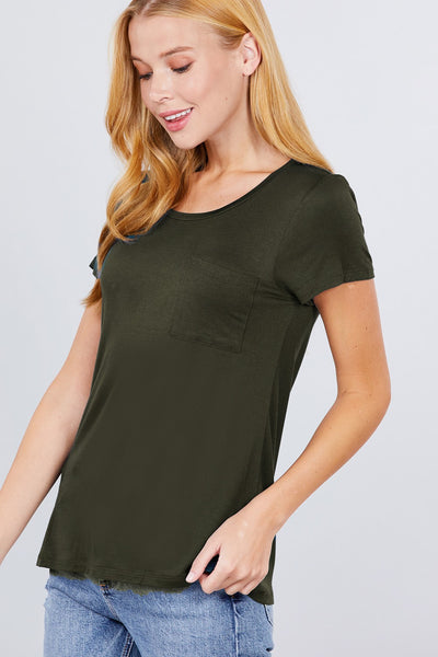 Buy Online High Quality Latest Short Sleeve Scoop Neck Top With Pocket - Shalaunie's Closet