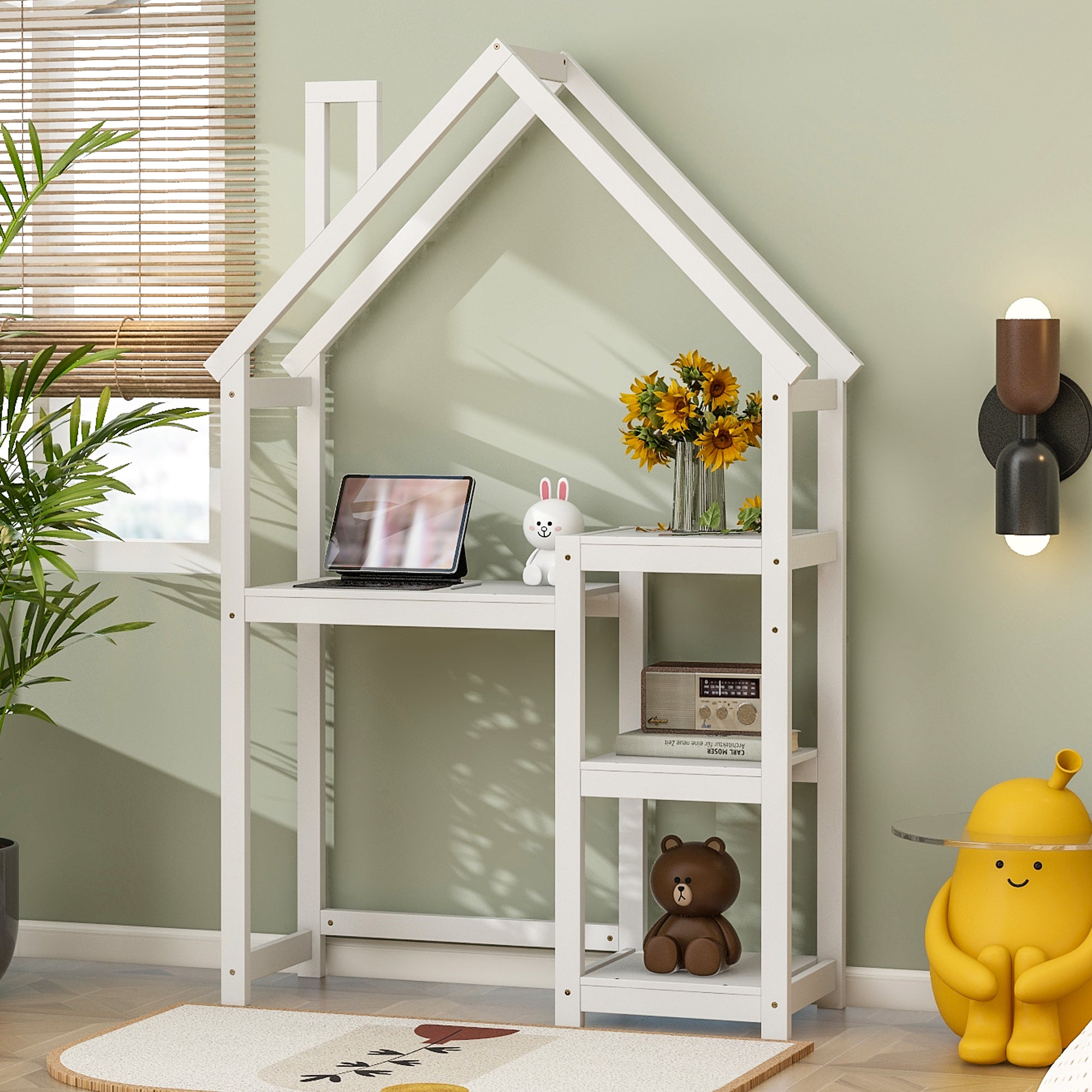 Charming House-Shaped Kids Writing Desk & Storage Solution
