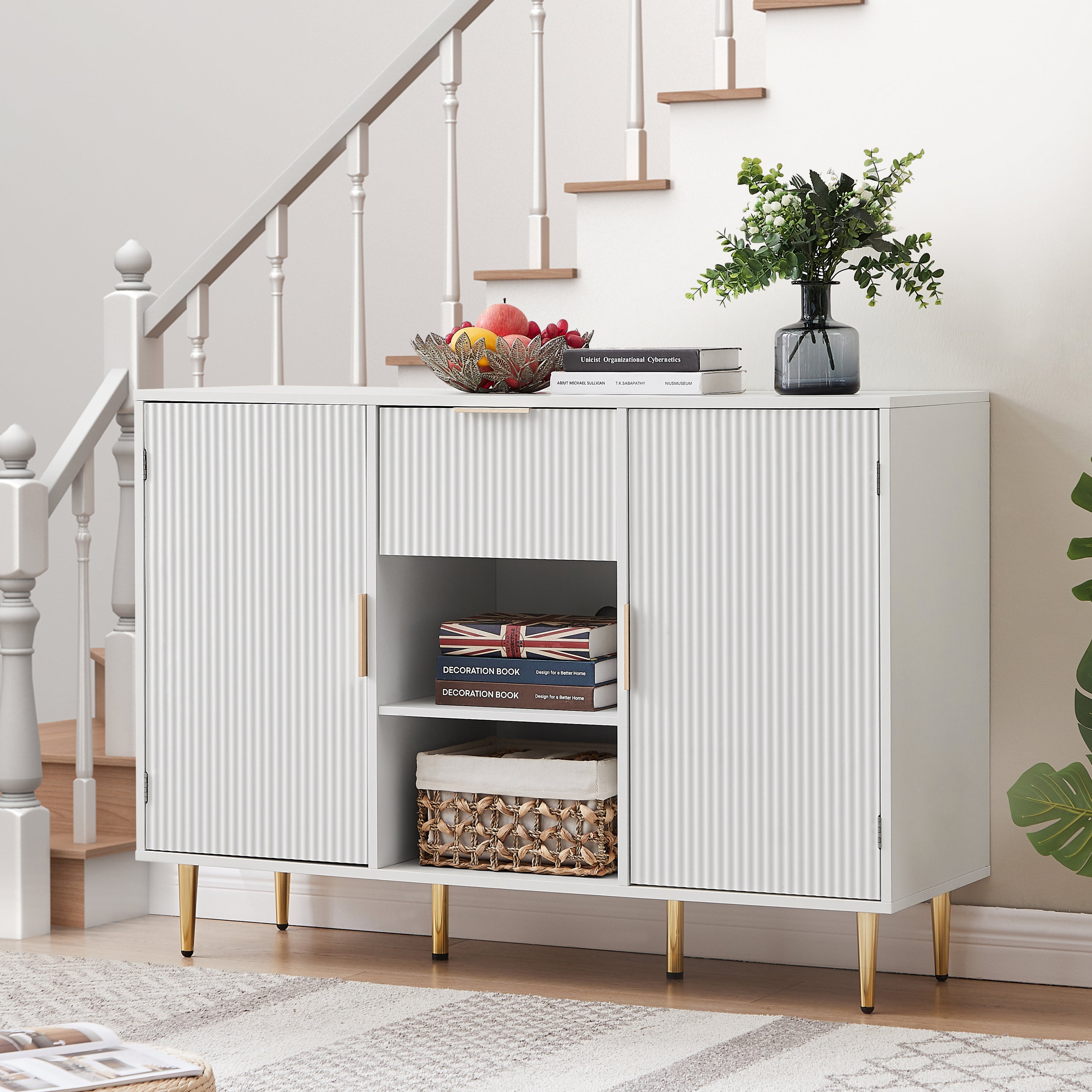 Chic Wave Pattern Storage Cabinet with Drawers - Stylish & Functional!