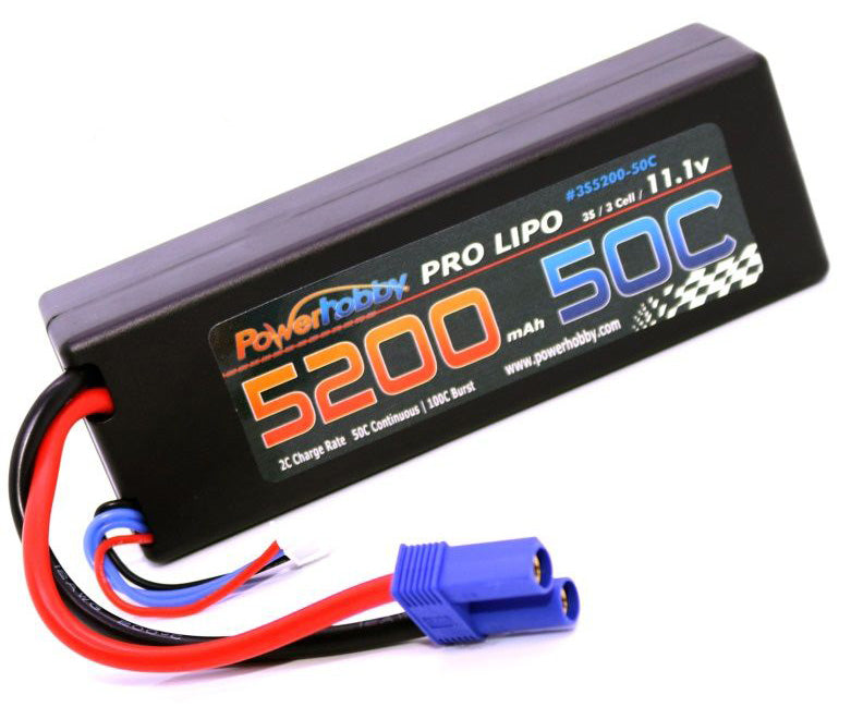 Powerhobby 5200mAh 11.1V 3S 50C Hard Case LiPo Battery with Hardwired EC5 Connector