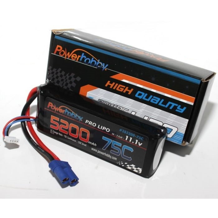 Powerhobby 3S 11.1V 5200MAH 75C Lipo Battery Hardwired with EC5 Connector