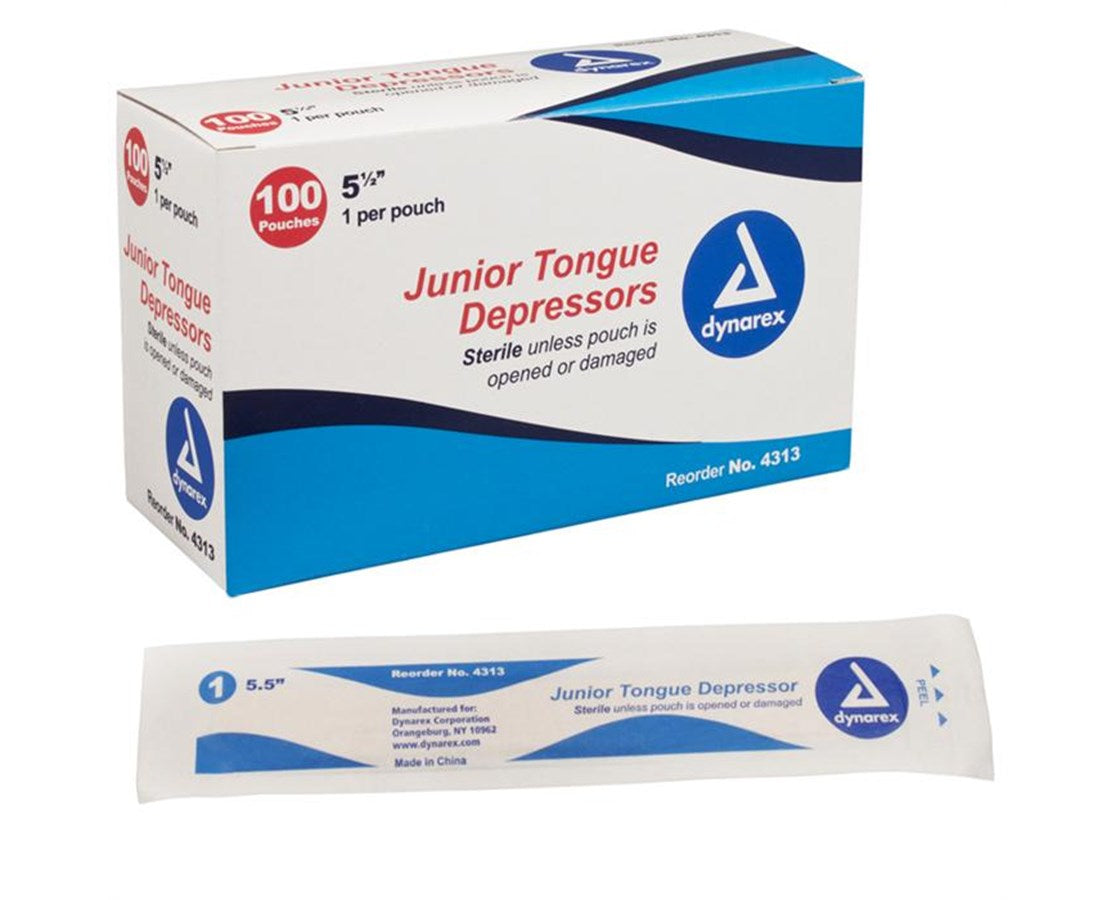 Dynarex Tongue Depressors, Sterile, 5.5 Junior-Sized Length, For Mouth  Checkups, Crafts, or Waxing, Made from Beige Birch Wood, Comes in Boxes of