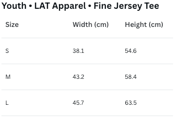 Youth Shirt Sizes