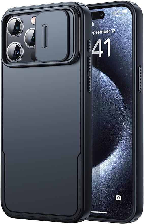 iPhone 15 Pro Max Case with Camera Cover- Black