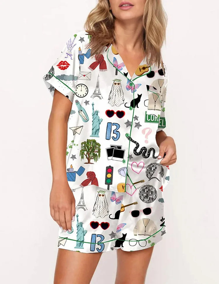 Taylor Swift Short Sleeve Button Down Pajama Set