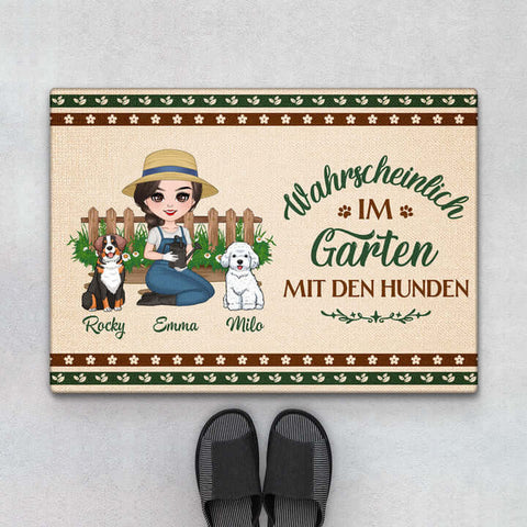 Fröhliche Kleine Geschenke Für Hundeliebhaber Personalisierte Wahrscheinlich Im Garten Mit Hunden Fußmatte[product]