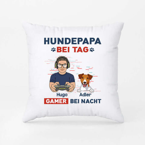 Elegante Geschenkideen Für Hundebesitzer Personalisiertes Hundepapa Bei Tag Gamer Bei Nacht Kissen[product]