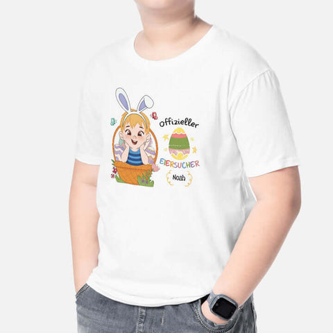 Fröhliche Geschenkidee Jungs 7 JahrePersonalisiertes Offizieller Eiersucher Kinder T-Shirt[product]