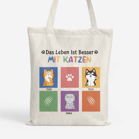 Hochwertige Geschenkidee Jungs 7 JahrePersonalisierte Das Leben Ist Besser Mit Katzen Bunt Tragetasche[product]