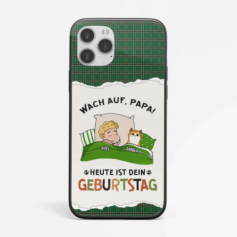 personalisierte handyhülle mit jung und katze in grün[product]